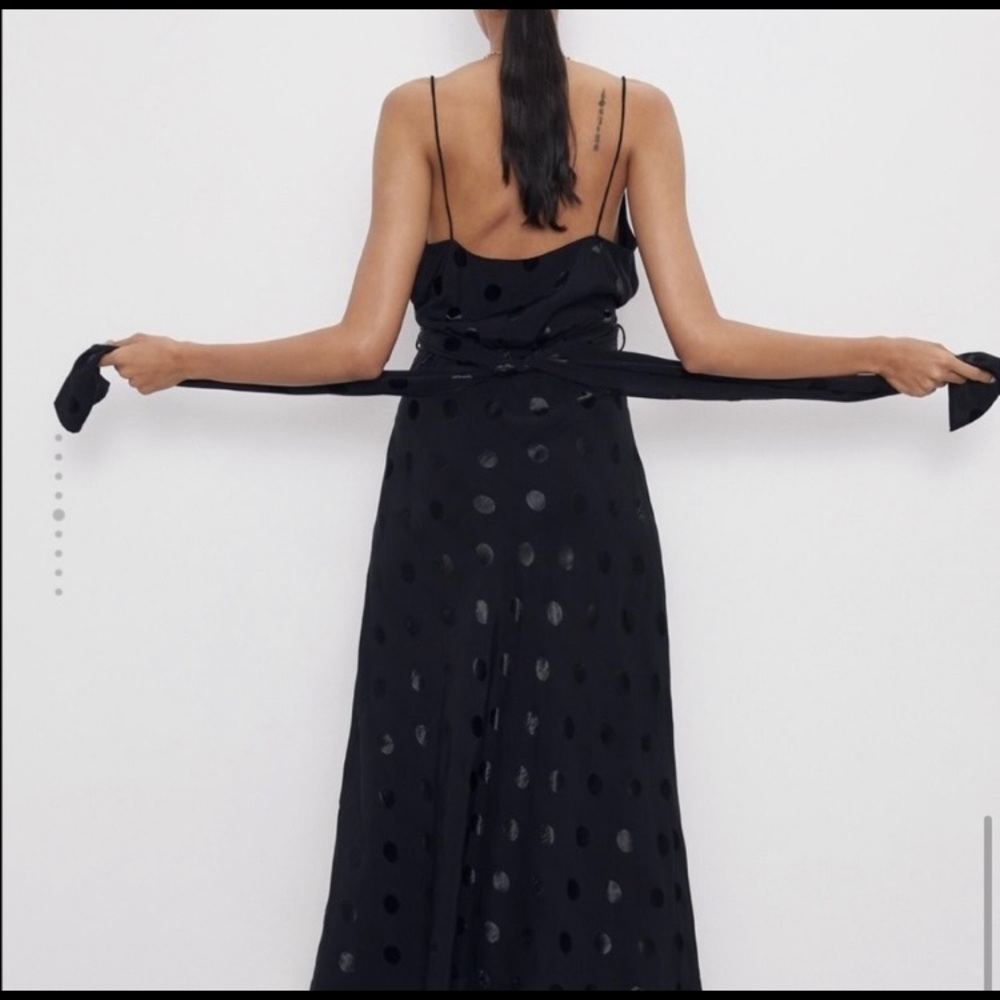 Zara Satin Polka Dot Midi Wrap Dress (M)